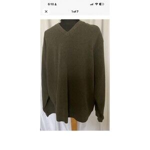 L.L. Bean Vintage Sweater Mens XL Green V Neck 100% Cotton Grandpa